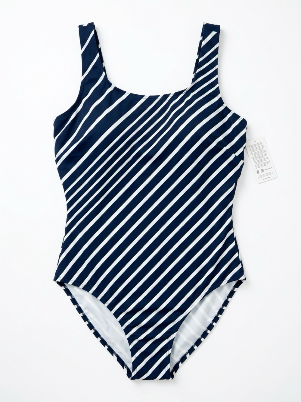 Lands' End Navy & White Diagonal Stripe One-Piece Swimsuit